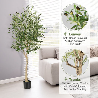 Costway 6FT Artificial Olive Tree 182cm Tall Faux Olive Plants Potted Olive Silk Tree - 6