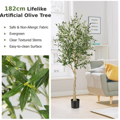 Costway 6FT Artificial Olive Tree 182cm Tall Faux Olive Plants Potted Olive Silk Tree - 7