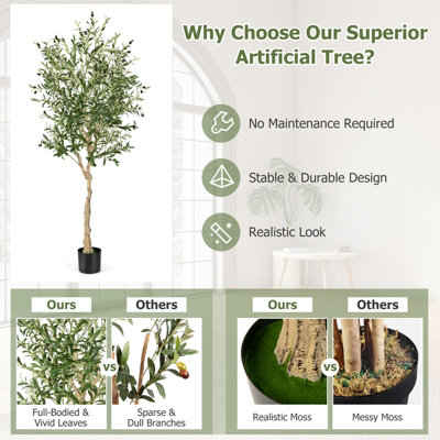 VIAGDO Olive Tree Artificial Indoor 6.23ft Tall Fake Potted Olive Silk Tree With Planter Large Faux Olive Branches And Fruits Artificial Tree For Home Office Living Room Decor Indoor, 1728 Leaves