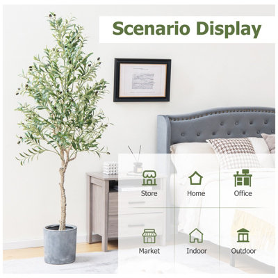 Costway 6FT Artificial Olive Tree 182cm Tall Faux Olive Plants Potted Olive Silk Tree - 9