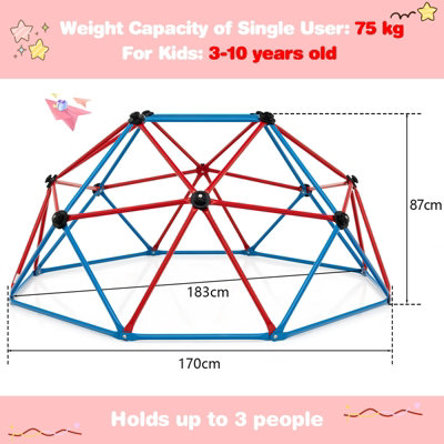 Costway 6FT Dome Climber Climbing Frame Geometric Climbing Dome Kids Toddlers Garden Gym - 3