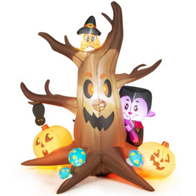 Costway 6FT Halloween Inflatable Ghost Tree Outdoor Decoration with Pumpkins Vampire
