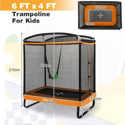 COSTWAY 6FT Kids Trampoline w/ Swing & Enclosure Safe Net