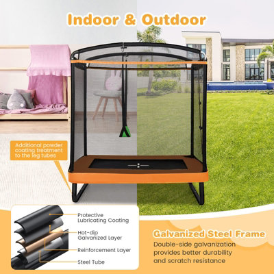COSTWAY 6FT Kids Trampoline w/ Swing & Enclosure Safe Net Rectangle ...
