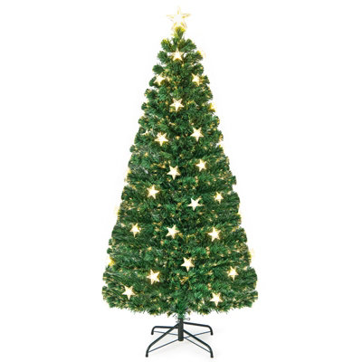 Costway 6FT Pre-Lit Artificial Christmas Tree Fiber Optics Xmas Tree 8 Lighting Modes