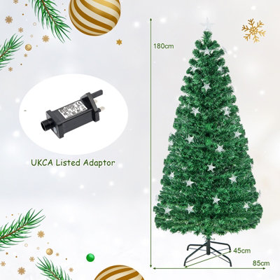 Costway 6FT Pre-Lit Artificial Christmas Tree Fiber Optics Xmas Tree 8 Lighting Modes
