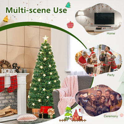 Costway 6FT Pre-Lit Artificial Christmas Tree Fiber Optics Xmas Tree 8 Lighting Modes - 8