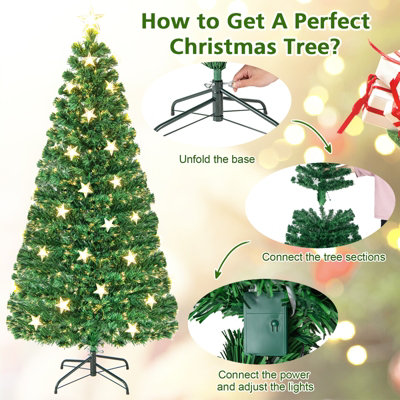 Costway 6FT Pre-Lit Artificial Christmas Tree Fiber Optics Xmas Tree 8 Lighting Modes - 9