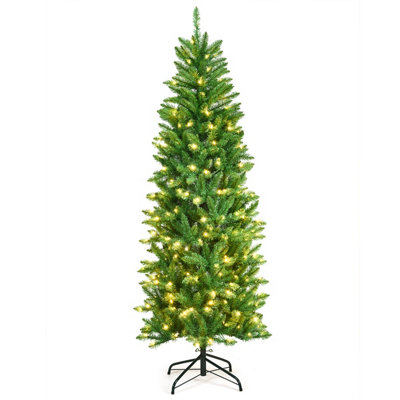 Costway 6FT Pre-Lit Artificial Christmas Tree Hinged Pencil Xmas Tree w/ 250 Warm Lights Price Comparisons | Compare The Build