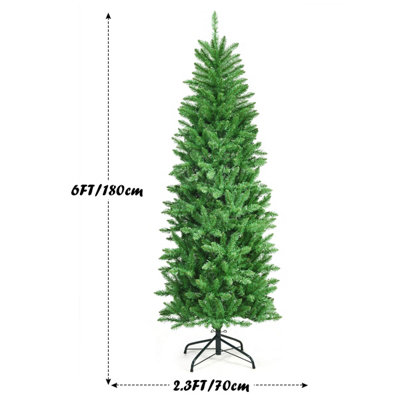 Costway 6FT Pre-Lit Artificial Christmas Tree Hinged Pencil Xmas Tree w/ 250 Warm Lights