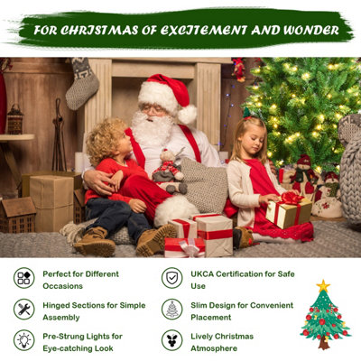 Costway 6FT Pre-Lit Artificial Christmas Tree Hinged Pencil Xmas Tree w/ 250 Warm Lights - 4