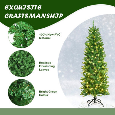 Costway 6FT Pre-Lit Artificial Christmas Tree Hinged Pencil Xmas Tree w/ 250 Warm Lights - 6