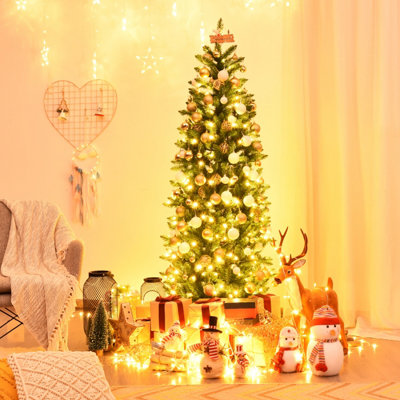 Costway 6FT Pre-Lit Artificial Christmas Tree Hinged Pencil Xmas Tree w/ 250 Warm Lights - 7