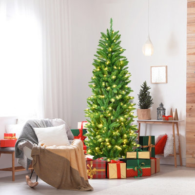 Costway 6FT Pre-Lit Artificial Christmas Tree Hinged Pencil Xmas Tree w/ 250 Warm Lights - 8