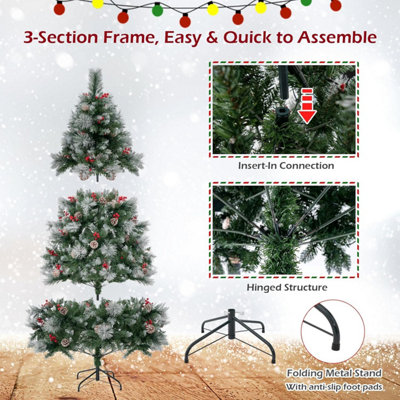 COSTWAY 6FT Pre-Lit Artificial Christmas Tree Hinged Xmas Tree w/ 350 ...