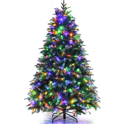 Costway 6FT Pre-Lit Artificial Christmas Tree Snowy Xmas Tree 350 LED 11 Lighting Modes