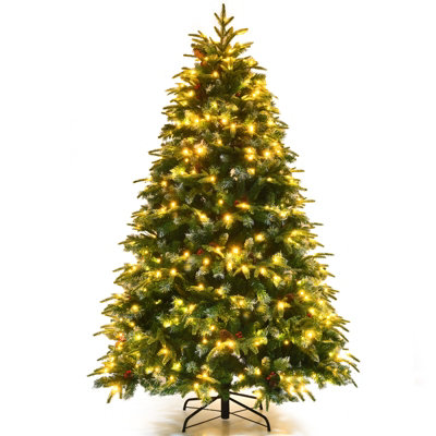 Costway 6FT Pre-Lit Artificial Christmas Tree Snowy Xmas Tree 350 LED 11 Lighting Modes