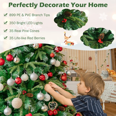 Costway 6FT Pre-Lit Artificial Christmas Tree Snowy Xmas Tree 350 LED 11 Lighting Modes - 6