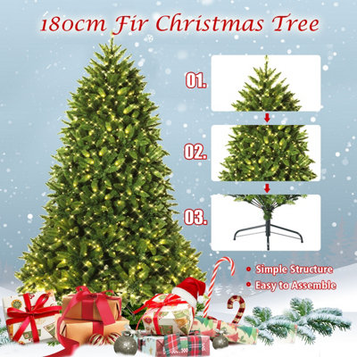Costway 6FT Pre-Lit Artificial Christmas Tree Xmas Tree 8 Lighting Modes 650 LED Lights - 8