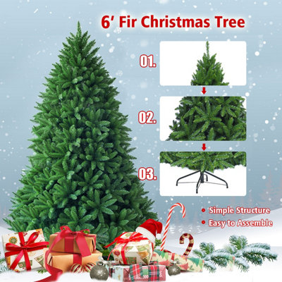 Costway 6FT Unlit Spruce Christmas Tree Premium PVC Hinged w/Foldable Metal Stand Xmas - 6