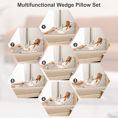 Costway 6PCS Bed Wedge Pillow Set Orthopedic Adjustable Foam Pillow for Pain Relief - 8