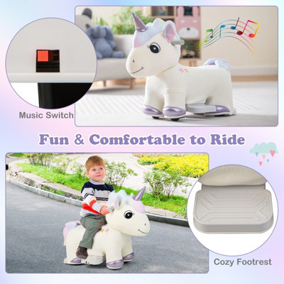 Costway 6V Electric Animal Ride On Toy Kids Plush Ride On Toy with Anti slip Handlebars