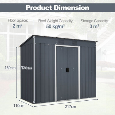 Costway 7.1 x 3.6FT Outdoor Storage Shed Large Organizer House Galvanized Steel Base