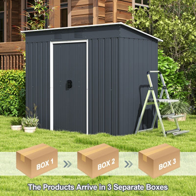 Costway 7.1 x 3.6FT Outdoor Storage Shed Large Organizer House Galvanized Steel Base - 3