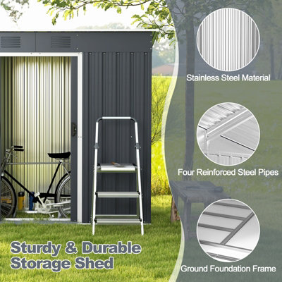 Costway 7.1 x 3.6FT Outdoor Storage Shed Large Organizer House Galvanized Steel Base - 6
