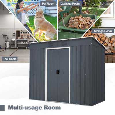 Costway 7.1 x 3.6FT Outdoor Storage Shed Large Organizer House Galvanized Steel Base - 8
