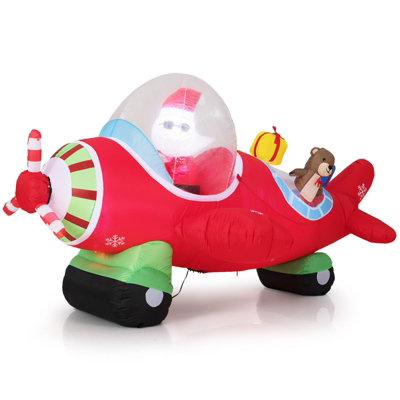 COSTWAY 7.2 Ft Animated Inflatable Santa on Plane Pre-lit Blow up Yard ...