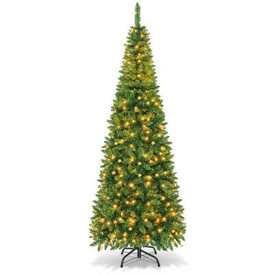 Costway 7.5 FT Artificial Pencil Christmas Tree LED PreLit Xmas Tree