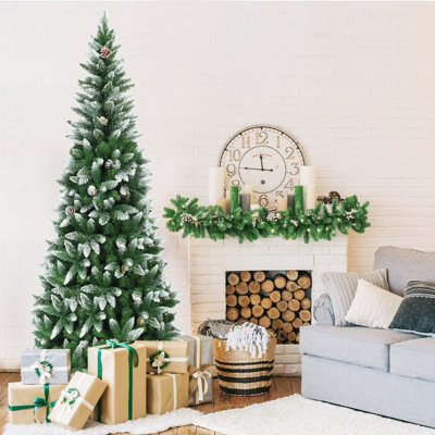 Costway 7.5FT Snow Flocked Pencil Christmas Tree Artificial Xmas Tree Holiday Decoration