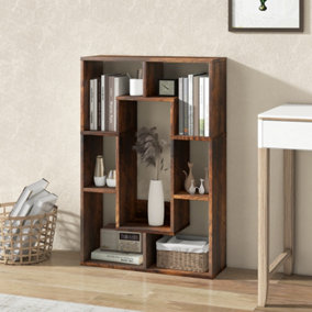 Costway 7-Cube Bookcase Wooden Storage Geometric Bookshelf Corner Decorative Display Shelf