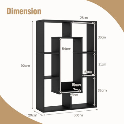 Costway 7-Cube Bookcase Wooden Storage Geometric Bookshelf Corner Decorative Display Shelf