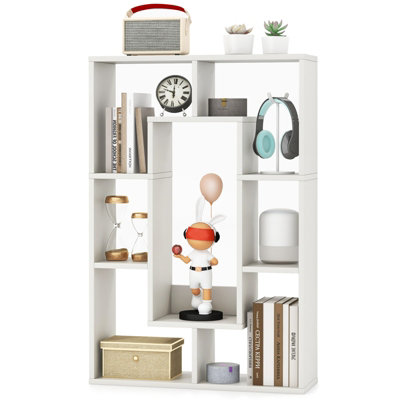 Costway 7-Cube Bookcase Wooden Storage Geometric Bookshelf Corner Decorative Display Shelf