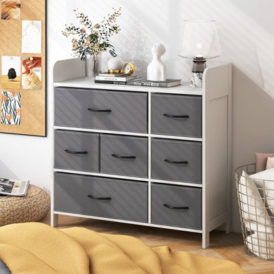 COSTWAY 7-DRAWER FABRIC DRESSER BEDROOM WIDE CHEST OF DRAWERS W ...