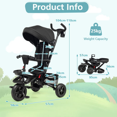 Costway 7 In 1 Baby Tricycle Kids Folding Toddler Tricycle Stroller Bike Trike W Canopy