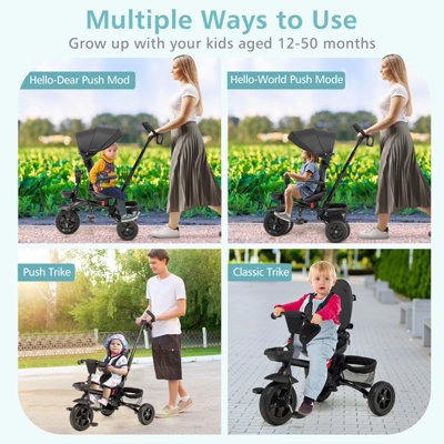 Costway 7 In 1 Baby Tricycle Kids Folding Toddler Tricycle Stroller Bike Trike W Canopy