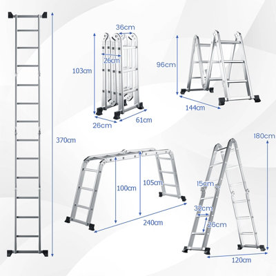 Costway 7-in-1 Folding Aluminum Ladder Multi-Purpose Extension Ladder Anti-Skid Pedal