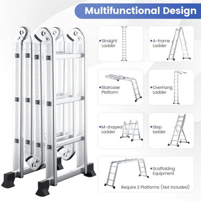 Costway 7-in-1 Folding Aluminum Ladder Multi-Purpose Extension Ladder Anti-Skid Pedal - 3