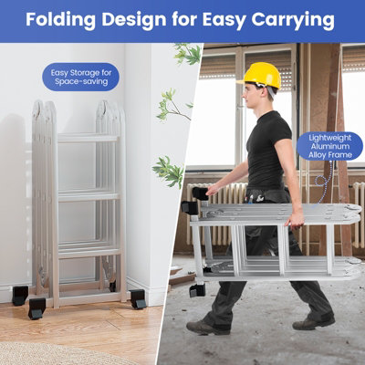 Costway 7-in-1 Folding Aluminum Ladder Multi-Purpose Extension Ladder Anti-Skid Pedal - 8
