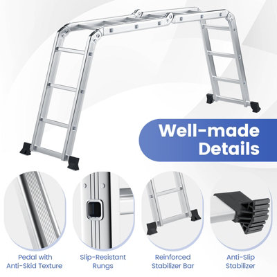 Costway 7-in-1 Folding Aluminum Ladder Multi-Purpose Extension Ladder Anti-Skid Pedal - 9