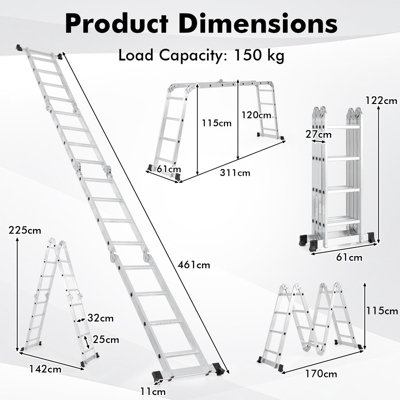 Costway 7-in-1 Folding Ladder Lightweight 4.6M Extension Aluminum Alloy Ladder