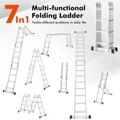 Costway 7-in-1 Folding Ladder Lightweight 4.6M Extension Aluminum Alloy Ladder - 6