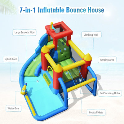Costway 7-In-1 Inflatable Water Slide Jumping Bouncy Castle House Splash Pool Climbing - 6