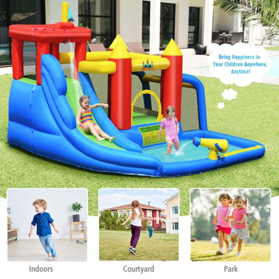 Costway 7-In-1 Inflatable Water Slide Jumping Bouncy Castle House Splash Pool Climbing - 9