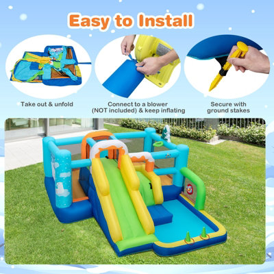Costway 7-in-1 Jumbo Inflatable Bounce Castle Kids Jumping House w/ Long Slide - 7