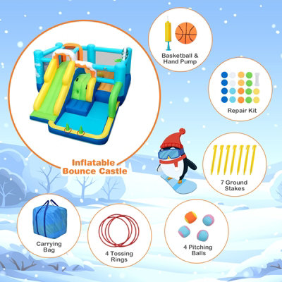 Costway 7-in-1 Jumbo Inflatable Bounce Castle Kids Jumping House w/ Long Slide - 8