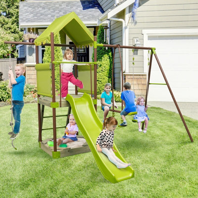 Costway 7 in 1 Swing Set Outdoor Metal Playset Kids Backyard Playground w Slide